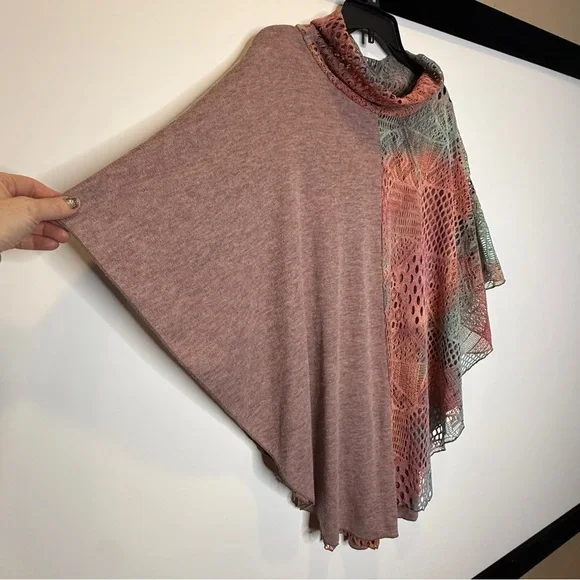 Dor Dor Couture Crochet Patchwork Poncho L  Top Large Boho Asymmetrical - Picture 3 of 9